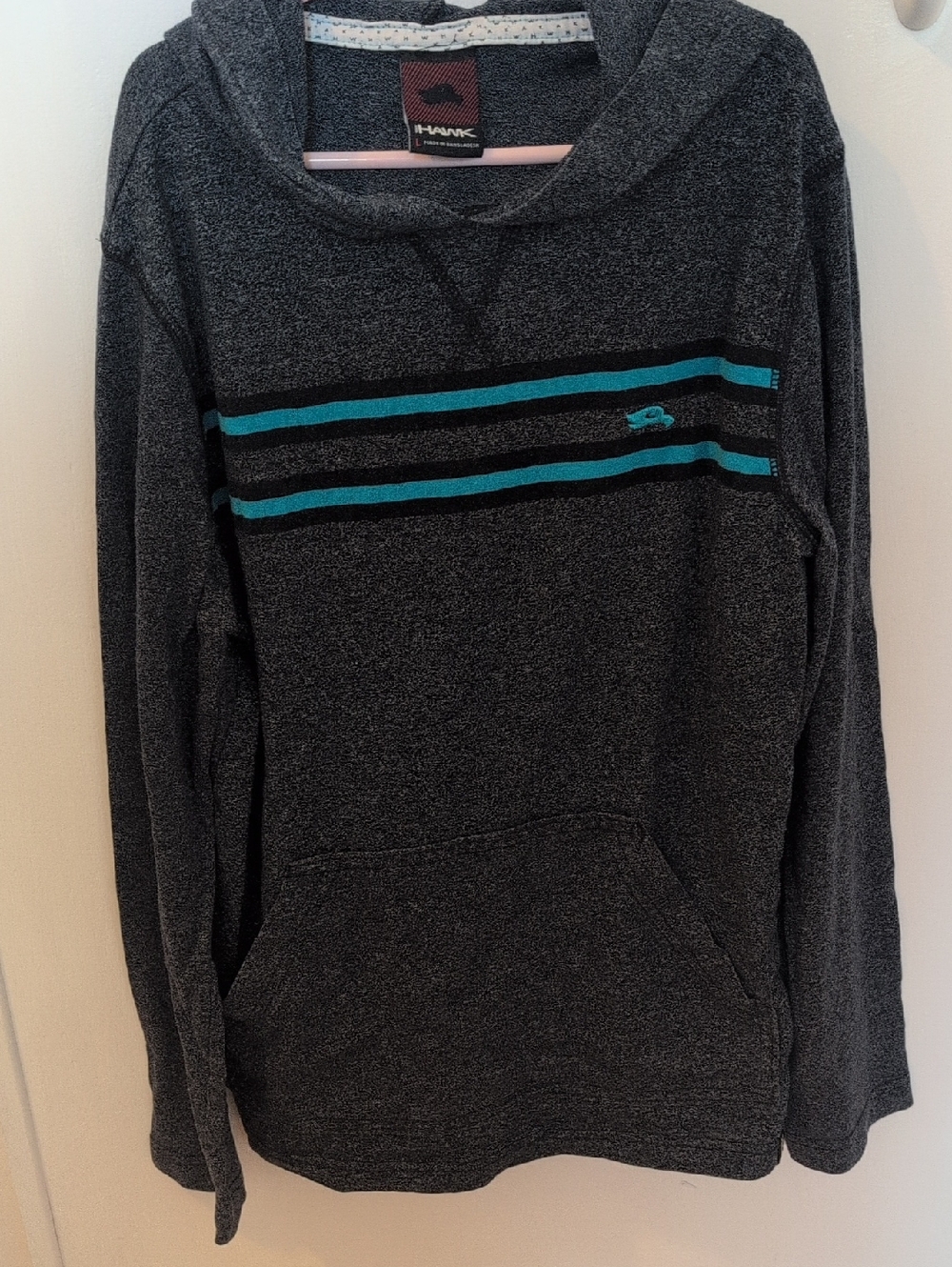 Hawk Thin Gray Hoodie with Blue Stripes